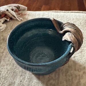Handcrafted Blue pottery Bowl with Unique Handle